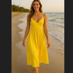 ☀️NWT Forever 21 Canary Yellow Crisscross Open Back Poplin Midi Dress SOLD OUT!